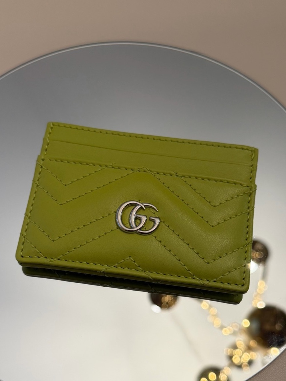 Gucci Lime Green Quilted GG Leather Card Holder